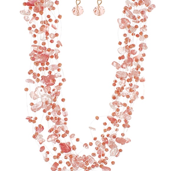 18 Layered Color Coated Chip Stone Necklace - Picture 2 of 4